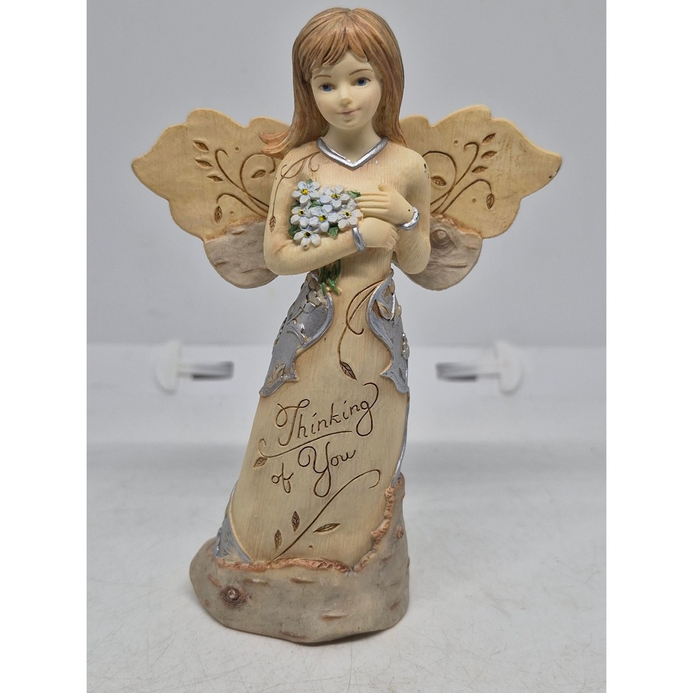 Pavilion Elements Angel Figurine Thinking of You Tan Silver Floral 82098 Decor
